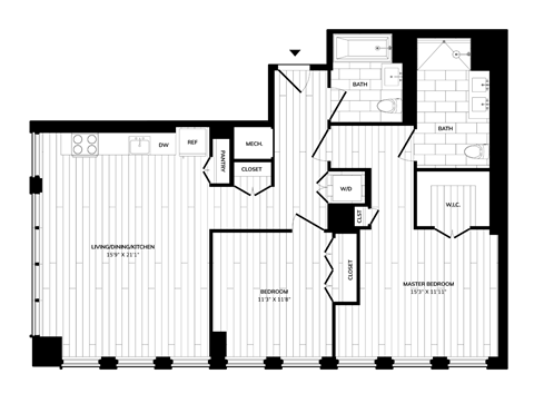 Floor plan for 2 beds, 2 baths, 1199 sqft